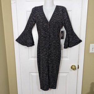 Lulus Heathered Black & Gray Ribbed Button-Up Midi Lightweight Dress - XS NWT